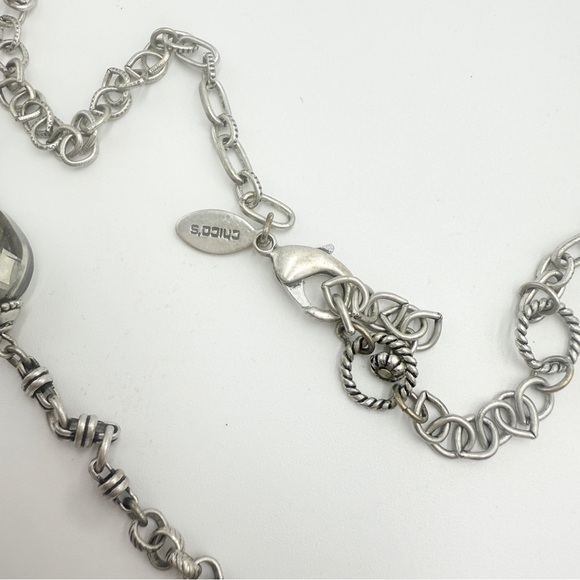 Chico’s Long Elegant Silver Chain Necklace with Large Clear Beads - Picture 8 of 8